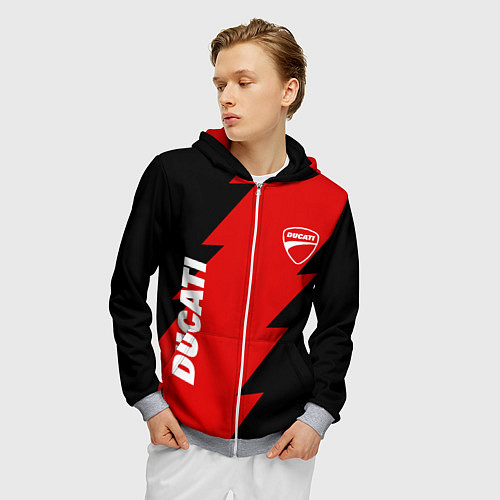 Мужская толстовка на молнии Ducati - logo / 3D-Меланж – фото 3