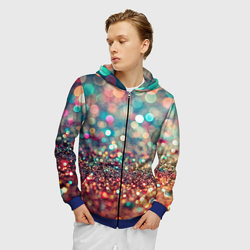 Мужская толстовка на молнии Блестяшки боке / 3D-Синий – фото 3