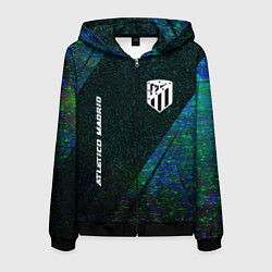 Толстовка 3D на молнии мужская Atletico Madrid glitch blue, цвет: 3D-черный