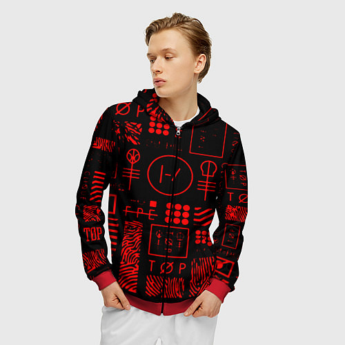 Мужская толстовка на молнии Twenty one pilots pattern rock / 3D-Красный – фото 3