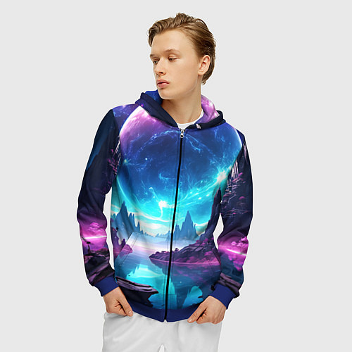 Мужская толстовка на молнии Космический пейзаж - планеты / 3D-Синий – фото 3