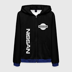 Толстовка 3D на молнии мужская Nissan logo white auto, цвет: 3D-синий