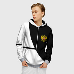 Толстовка 3D на молнии мужская Герб РФ текстура спорт, цвет: 3D-меланж — фото 2