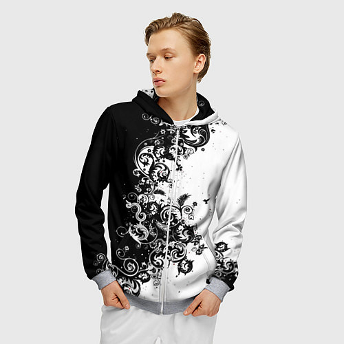 Мужская толстовка на молнии Чёрно белый стильный узор / 3D-Меланж – фото 3