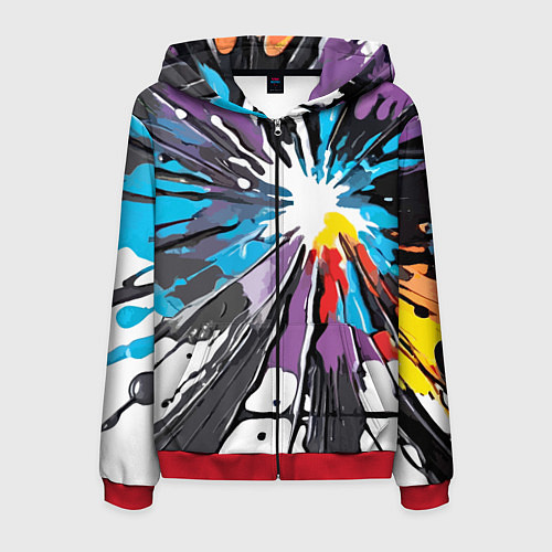 Мужская толстовка на молнии Кляксы краски - абстракция / 3D-Красный – фото 1