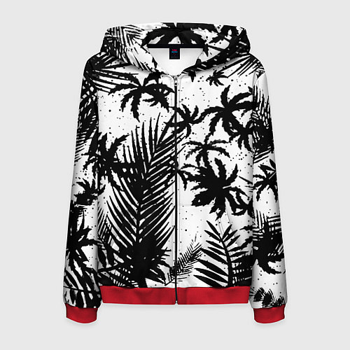 Мужская толстовка на молнии Чёрно белые пальмы / 3D-Красный – фото 1