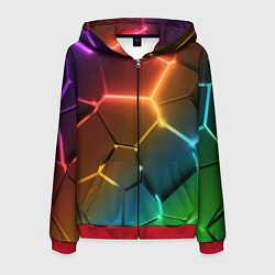 Мужская толстовка на молнии Радужные неоновые плиты в разломе