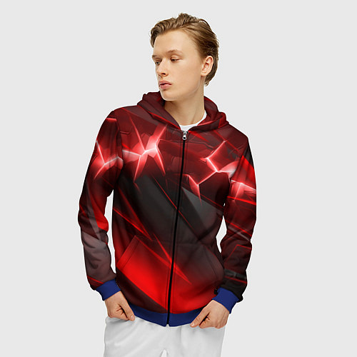 Мужская толстовка на молнии Яркая красная объемная абстракция / 3D-Синий – фото 3