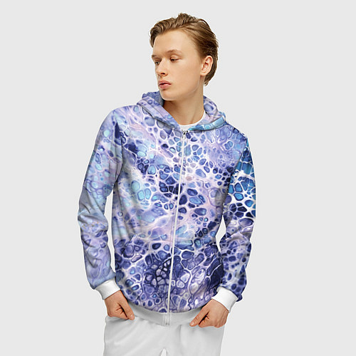 Мужская толстовка на молнии Абстракция текстура воды и мрамора / 3D-Белый – фото 3