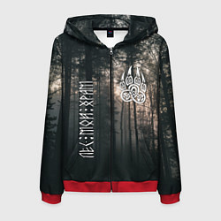 Толстовка 3D на молнии мужская Символ волчья лапа и сумрачный лес - лес мой храм, цвет: 3D-красный
