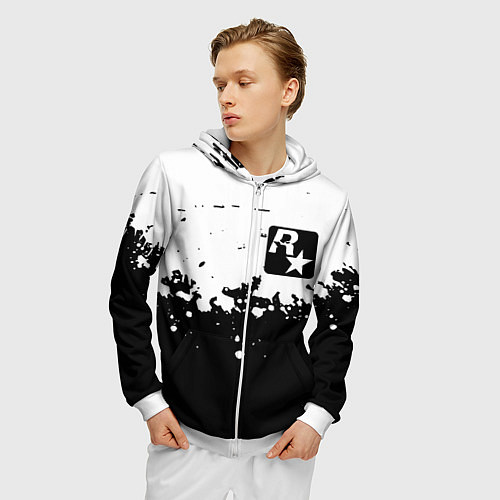 Мужская толстовка на молнии Рокстар краски / 3D-Белый – фото 3