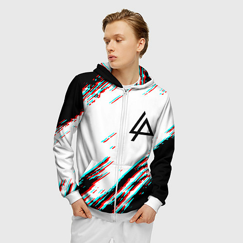 Мужская толстовка на молнии Linkin park краски глитч / 3D-Белый – фото 3