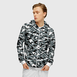 Толстовка 3D на молнии мужская Камуфляжные пиксели текстура, цвет: 3D-белый — фото 2