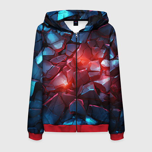 Мужская толстовка на молнии Синие камни с красным светом / 3D-Красный – фото 1