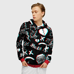 Толстовка 3D на молнии мужская Lil Peep logo glitch, цвет: 3D-красный — фото 2