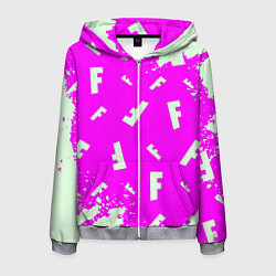 Толстовка 3D на молнии мужская Fortnite pattern pink, цвет: 3D-меланж