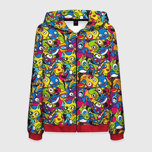Мужская толстовка на молнии Сумасшедшие креативные коты / 3D-Красный – фото 1