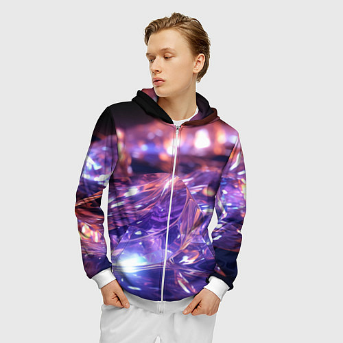 Мужская толстовка на молнии Плавление абстрактных блестящих камней / 3D-Белый – фото 3