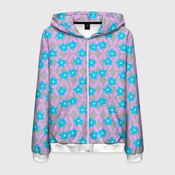 Толстовка 3D на молнии мужская Голубые цветочки на розовом орнаменте, цвет: 3D-белый
