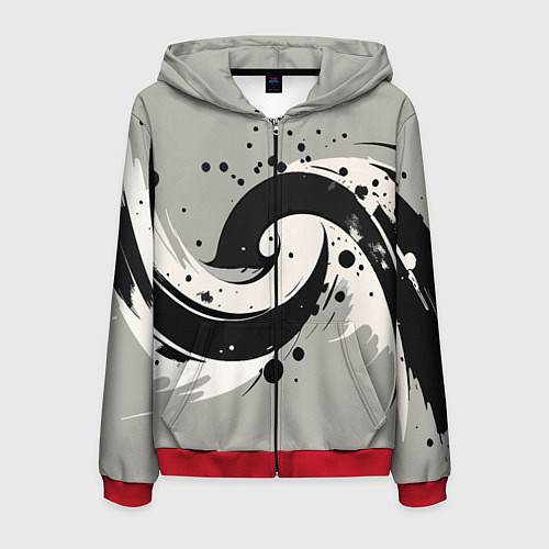 Мужская толстовка на молнии Инь-янь абстракция - нейроарт / 3D-Красный – фото 1