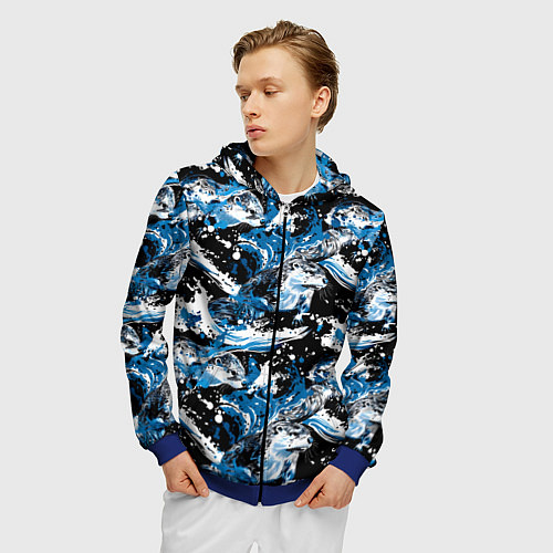 Мужская толстовка на молнии Выдры в речке на волнах - паттерн / 3D-Синий – фото 3