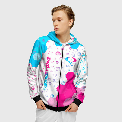 Мужская толстовка на молнии SsangYong neon gradient style вертикально / 3D-Черный – фото 3