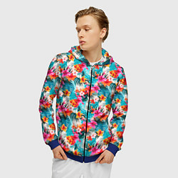 Толстовка 3D на молнии мужская Летний гавайский паттерн, цвет: 3D-синий — фото 2