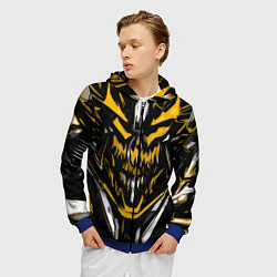 Толстовка 3D на молнии мужская Жёлто-белое абстрактное лицо на чёрном фоне, цвет: 3D-синий — фото 2