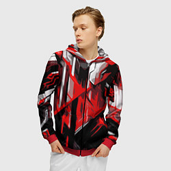 Толстовка 3D на молнии мужская Red and white abstraction on a black background, цвет: 3D-красный — фото 2