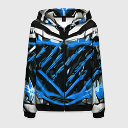 Толстовка 3D на молнии мужская Blue and white abstraction on a black background, цвет: 3D-черный