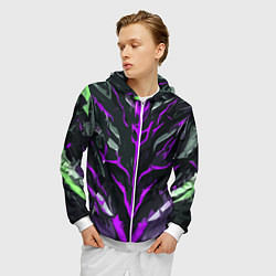 Толстовка 3D на молнии мужская Фиолетовые адские полосы на чёрном фоне, цвет: 3D-белый — фото 2