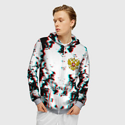 Толстовка 3D на молнии мужская Герб РФ глитч краски, цвет: 3D-меланж — фото 2