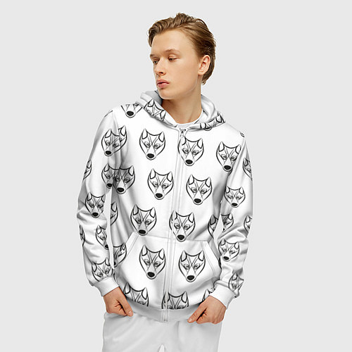Мужская толстовка на молнии Паттерн волк / 3D-Белый – фото 3