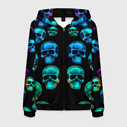 Мужская толстовка на молнии Neon skulls - ai art pattern