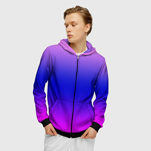 Мужская толстовка на молнии Неоновая градиент абстракция / 3D-Черный – фото 3