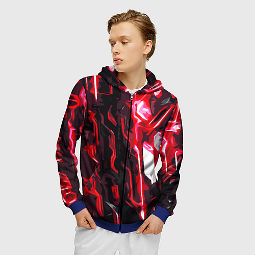 Мужская толстовка на молнии Красно-чёрная киберпанк абстракция / 3D-Синий – фото 3