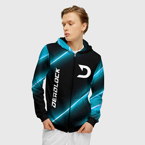 Мужская толстовка на молнии Deadlock неоновые лампы / 3D-Черный – фото 3