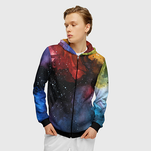 Мужская толстовка на молнии Акварельная цветная абстракция / 3D-Черный – фото 3