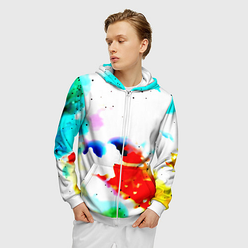 Мужская толстовка на молнии Космическая текстура краски / 3D-Белый – фото 3