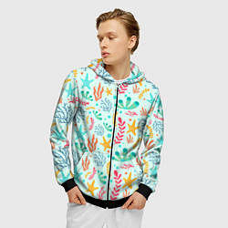 Толстовка 3D на молнии мужская Абстракция коралловый фон, цвет: 3D-черный — фото 2