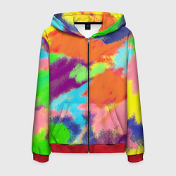 Толстовка 3D на молнии мужская Яркие пятна мелками - текстура, цвет: 3D-красный