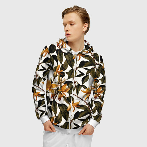 Мужская толстовка на молнии Желтые ретро цветы / 3D-Белый – фото 3