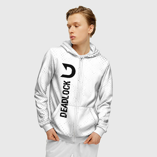 Мужская толстовка на молнии Deadlock glitch на светлом фоне по-вертикали / 3D-Белый – фото 3