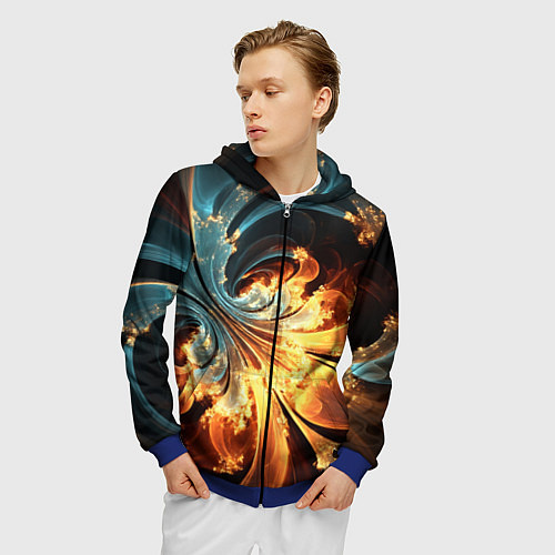 Мужская толстовка на молнии Абстрактный фрактал / 3D-Синий – фото 3