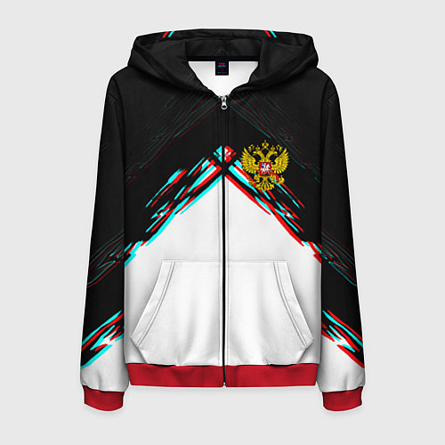 Мужская толстовка на молнии Краски глитч герб РФ / 3D-Красный – фото 1
