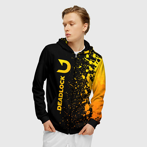 Мужская толстовка на молнии Deadlock - gold gradient по-вертикали / 3D-Черный – фото 3