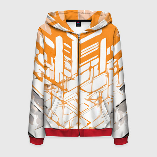 Мужская толстовка на молнии Агрессивные оранжевые полосы на белом фоне / 3D-Красный – фото 1
