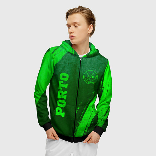 Мужская толстовка на молнии Porto - green gradient вертикально / 3D-Черный – фото 3