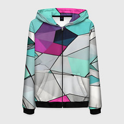 Толстовка 3D на молнии мужская Яркая геометрическая абстракция, цвет: 3D-черный