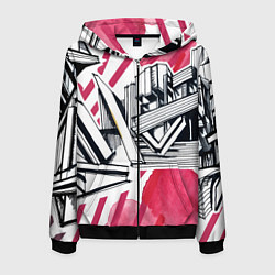 Толстовка 3D на молнии мужская Скетч архитектуры - акварельная абстракция, цвет: 3D-черный